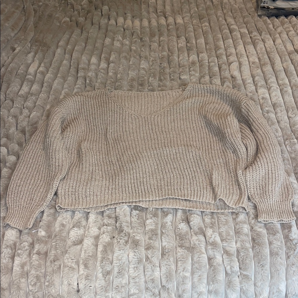 SHEIN Cream V-Neck Sweater